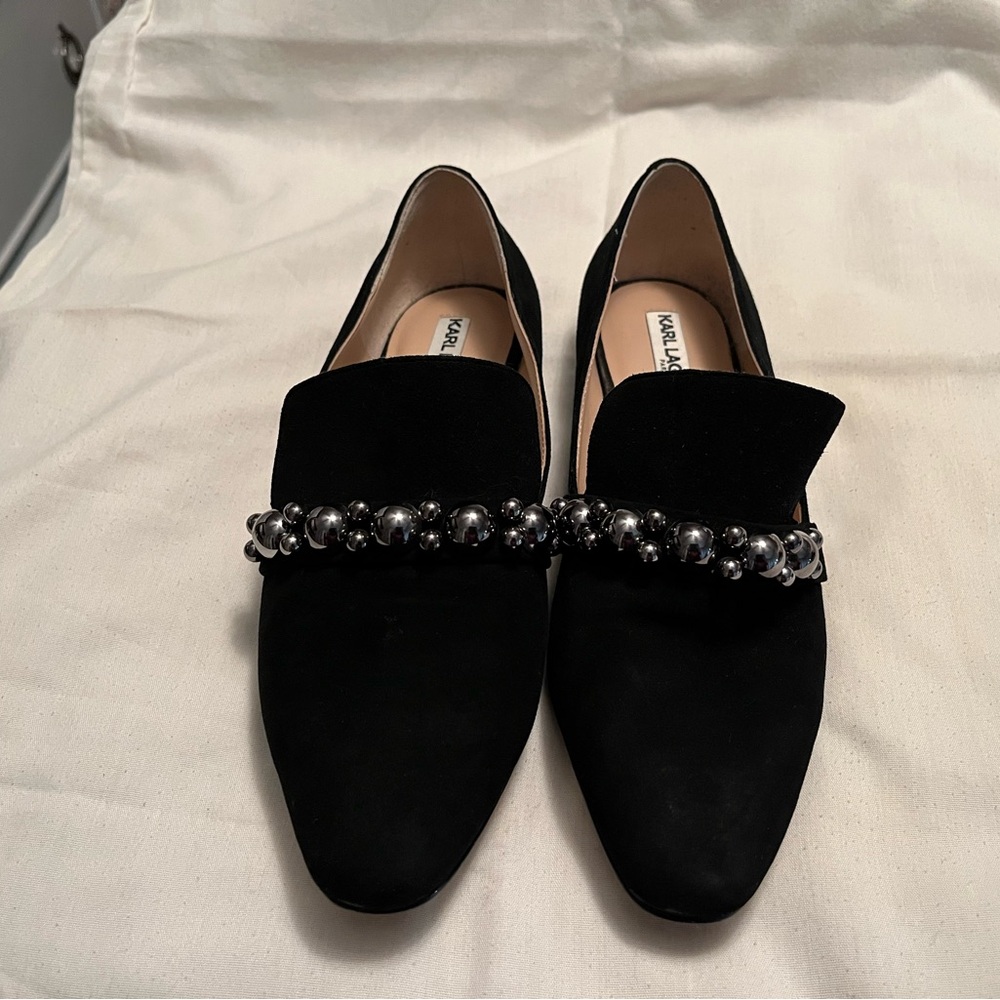 Karl Lagerfeld Black Velvet Flats 7.5